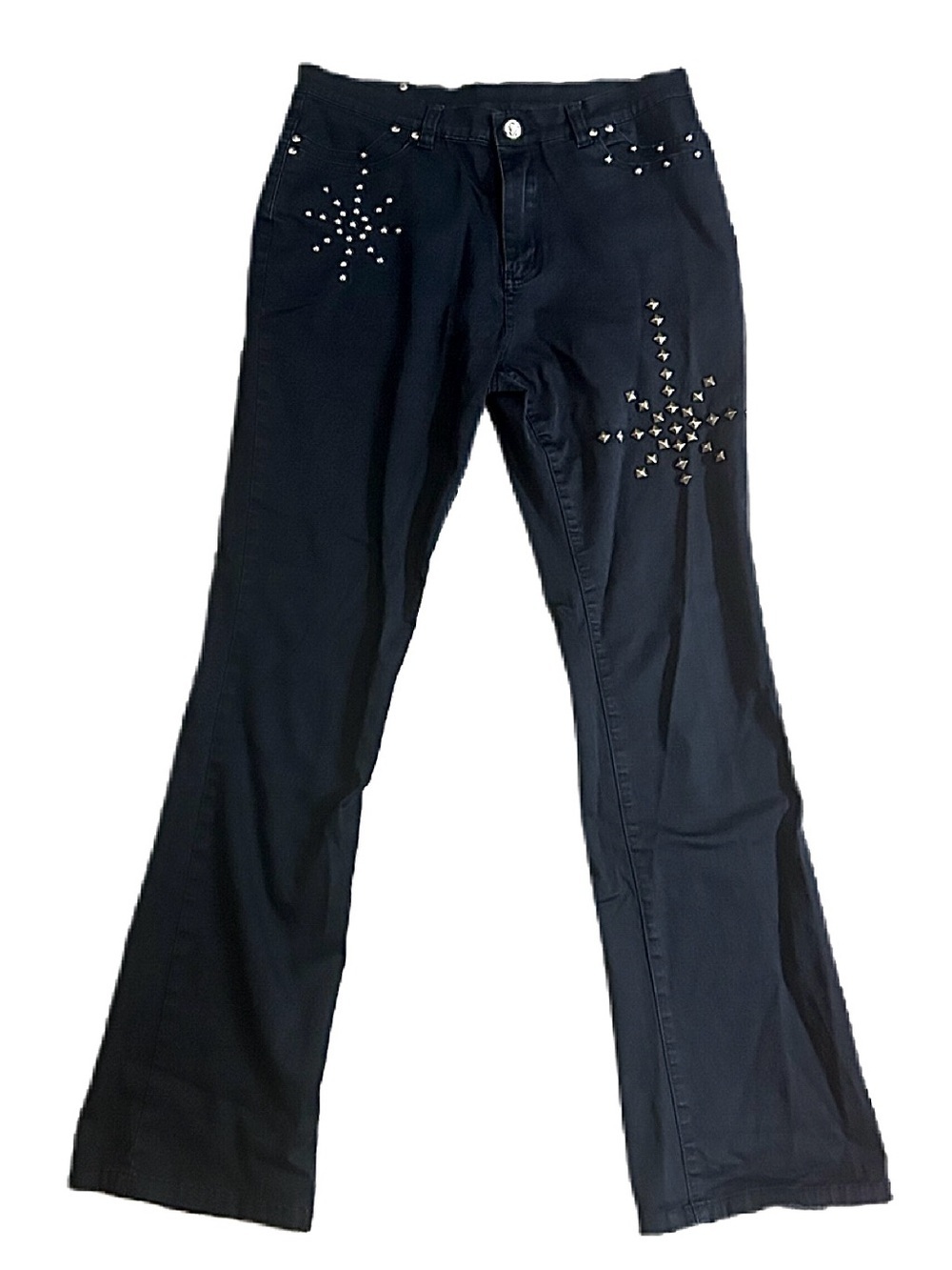 Vintage Studded Star Black Flare Dress Pants Jeans Skull Crossbones Alt Goth emo